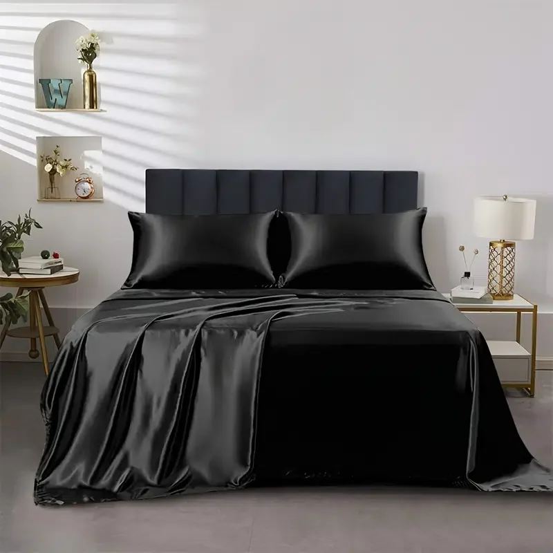 HMTX 4pcs Simulation Silk Solid Fitted Sheet, 1pc Fitted Sheet & 1pc Flat Sheet & 2pcs Pillowcases, Twin/Full/Queen/King
HMTX 4pcs Simulation Silk Solid Fitted Sheet, 1pc Fitted Sheet & 1pc Flat Sheet & 2pcs Pillowcases, Twin/Full/Queen/King
