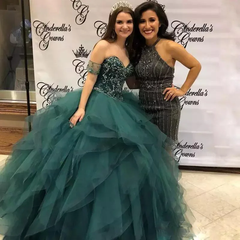 

ANGELSBRIDE Quinceanera Dresses Ball Gowns Green Sweetheart Crystal Tiered Ruffles Prom Gowns Girls Pageant Celebrity Dress