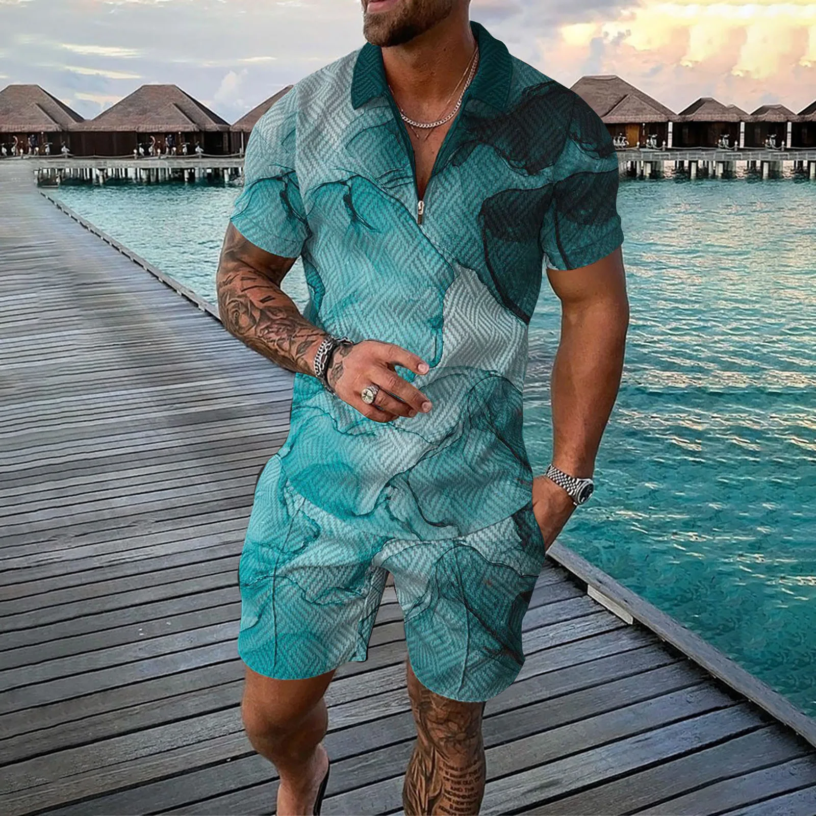 Hawaiian T-Shirts Set Man'S Short Sleeve Zipper Lapel Suit Shorts Beach Tropical Hawaiianss Body Sports Shorts Suit Sports Suit
Hawaiian T-Shirts Set Man'S Short Sleeve Zipper Lapel Suit Shorts Beach Tropical Hawaiianss Body Sports Shorts Suit Sports Suit