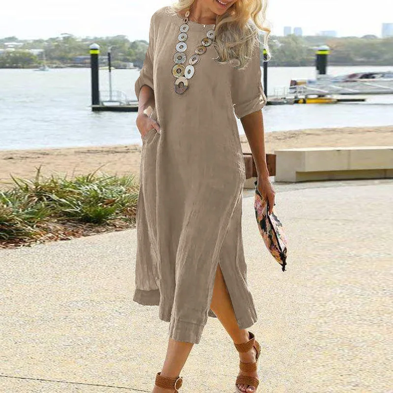 Plus Size 5XL Short Sleeve Loose Slit Casual Gown Spring Summer Harajuku Party Dress Vintage Women Solid Color Cotton Maxi Dress
Plus Size 5XL Short Sleeve Loose Slit Casual Gown Spring Summer Harajuku Party Dress Vintage Women Solid Color Cotton Maxi Dress