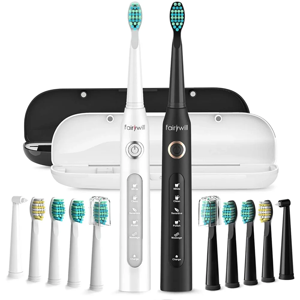 Electric Toothbrushes Lot 2 Packs Black&White with 5 Modes Rechargeable 10 Brush Heads Deep Clean with 2 Travel Case Smart Timer
Electric Toothbrushes Lot 2 Packs Black&White with 5 Modes Rechargeable 10 Brush Heads Deep Clean with 2 Travel Case Smart Timer