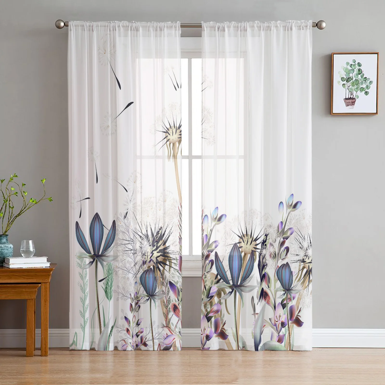 

Dandelion Flower Watercolor Painting Sheer Curtains for Living Room Voile Curtain Bedroom Bathroom Tulle Curtains Window Drapes