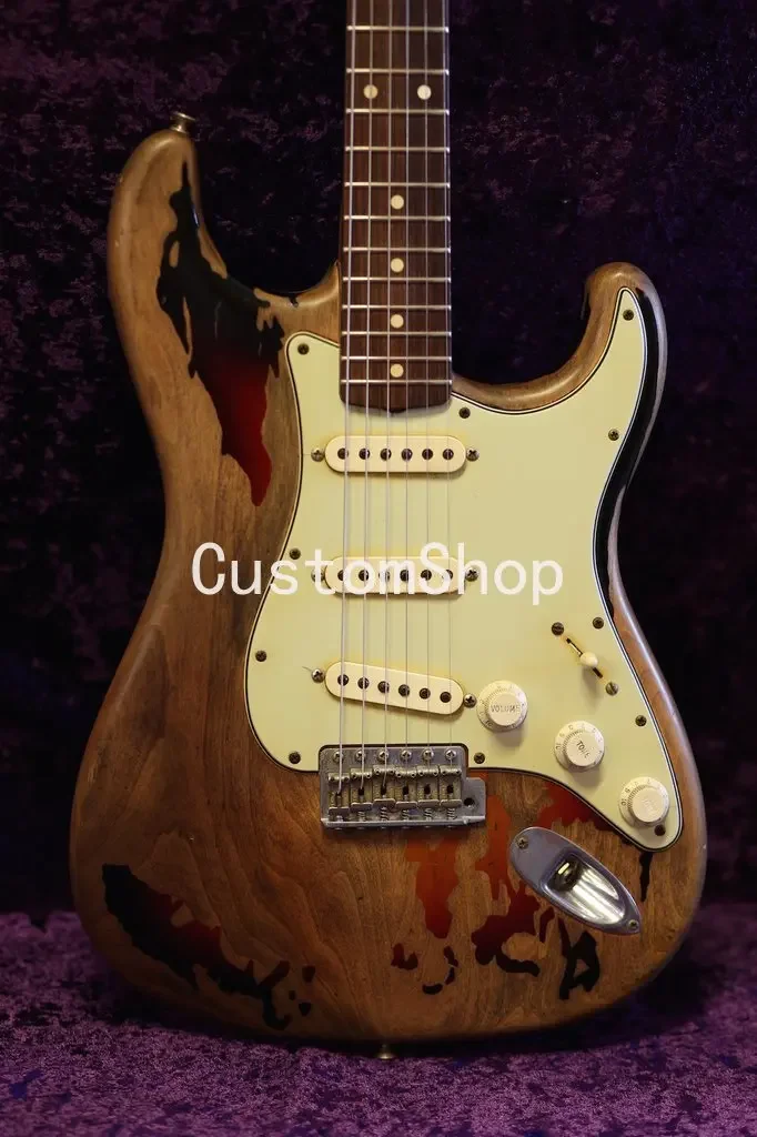 

Left Handed Rory Gallagher Heavy Relic 3 Tone Sunburst Electric Guitar Alder Body Aged Pickguard Vintage Tuners Tremolo bridge