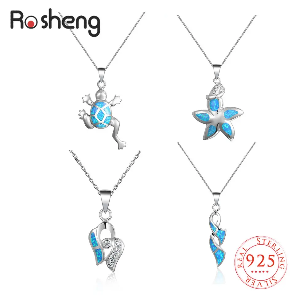 

Rosheng Authentic 925 Sterling Silver Geometry Real Opal Stone Necklace for Women Dazzling CZ Cubic Zircon Wedding Jewelry Gift