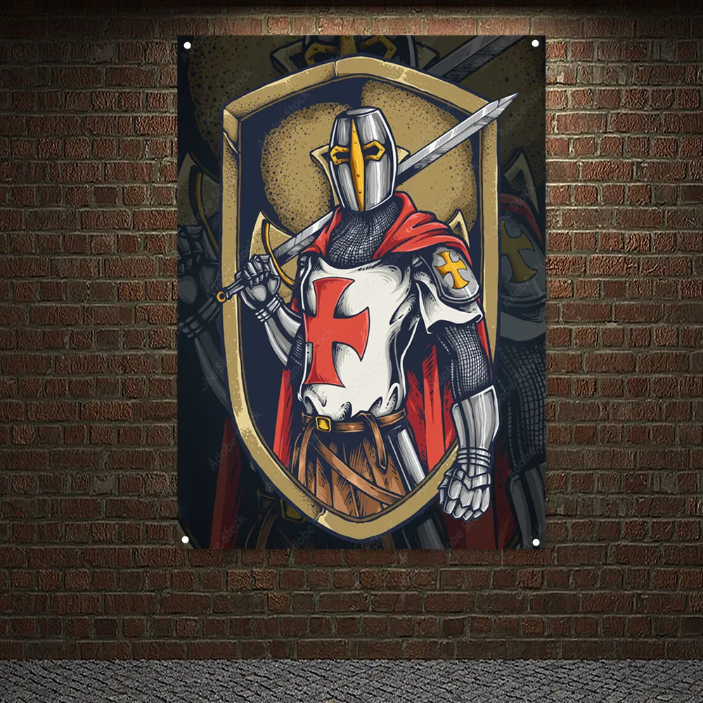 

Knights Templar Wall Art Pictures The Crusades Flag Vintage Home Decor Banner Christ Warrior Posters and Prints Canvas Painting