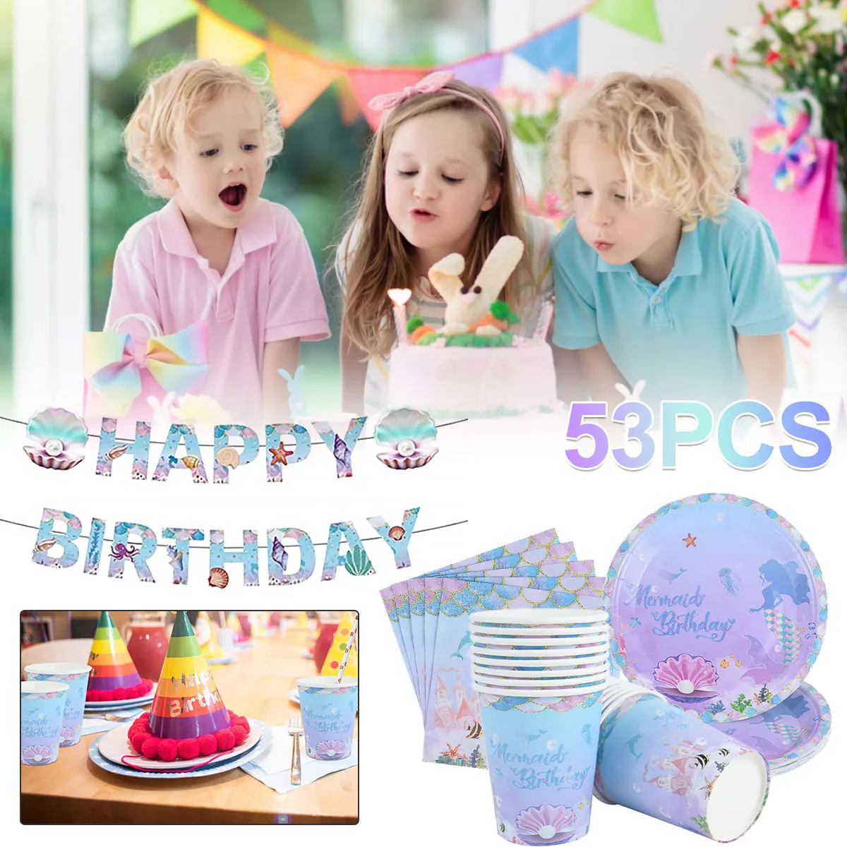 53Pcs Mermaid Birthday Party Tableware Set Beautiful Mermaid Birthday Party Tableware Kit Paper Cups Plate Napkin Little Mermaid
53Pcs Mermaid Birthday Party Tableware Set Beautiful Mermaid Birthday Party Tableware Kit Paper Cups Plate Napkin Little Mermaid