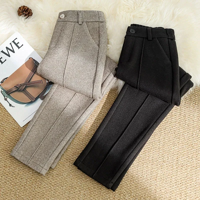Autumn Winter Women's Woolen Blended Pants 2022 New Fashion Elastic High Waist Casual Pants Female Thin Fleece Warm Harem Pants
Autumn Winter Women's Woolen Blended Pants 2022 New Fashion Elastic High Waist Casual Pants Female Thin Fleece Warm Harem Pants