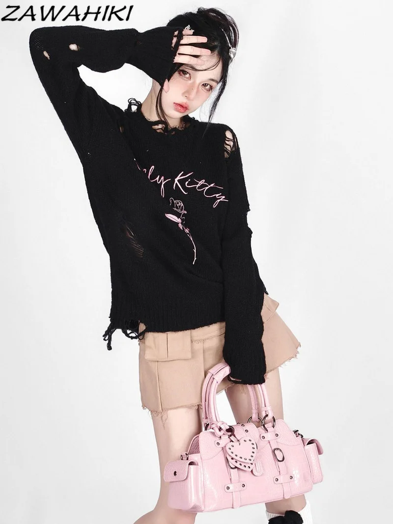 Gothic Hollow Out Knitted Pullover Tops Fairy Grunge Rock Girl Aesthetic Clothes Y2K Crop Top Irregular Cut Streetwear Sweater
Gothic Hollow Out Knitted Pullover Tops Fairy Grunge Rock Girl Aesthetic Clothes Y2K Crop Top Irregular Cut Streetwear Sweater