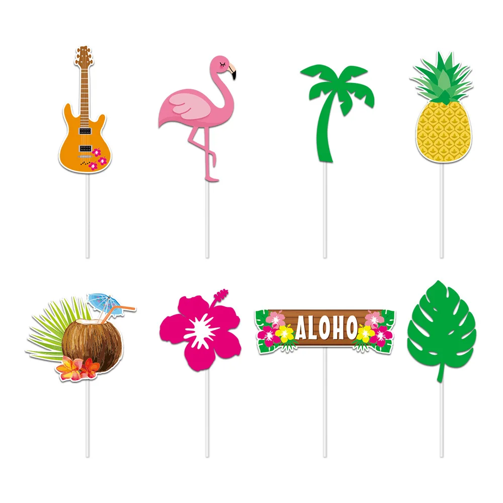 

Hawaiian Luau Flamingo Cupcake Toppers balloon Tropical Cocktail Toothpicks Cake Topper Picks for Summer Party Cake Decorations