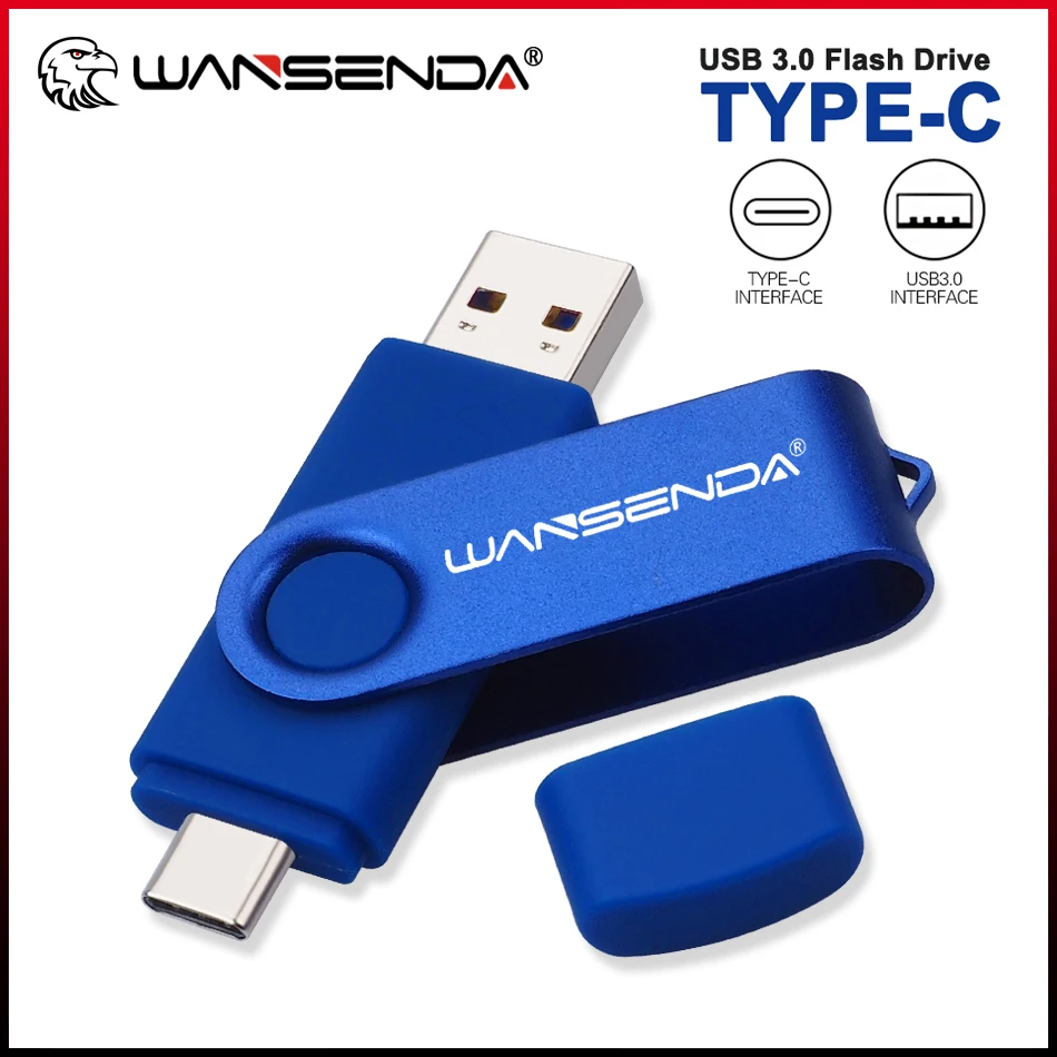 

WANSENDA USB TYPE C Flash Drive 32GB Pen Drive 16GB 64GB 256GB 512GB 2 IN 1 Memory Stick 3.0 128GB High Speed Pendrives