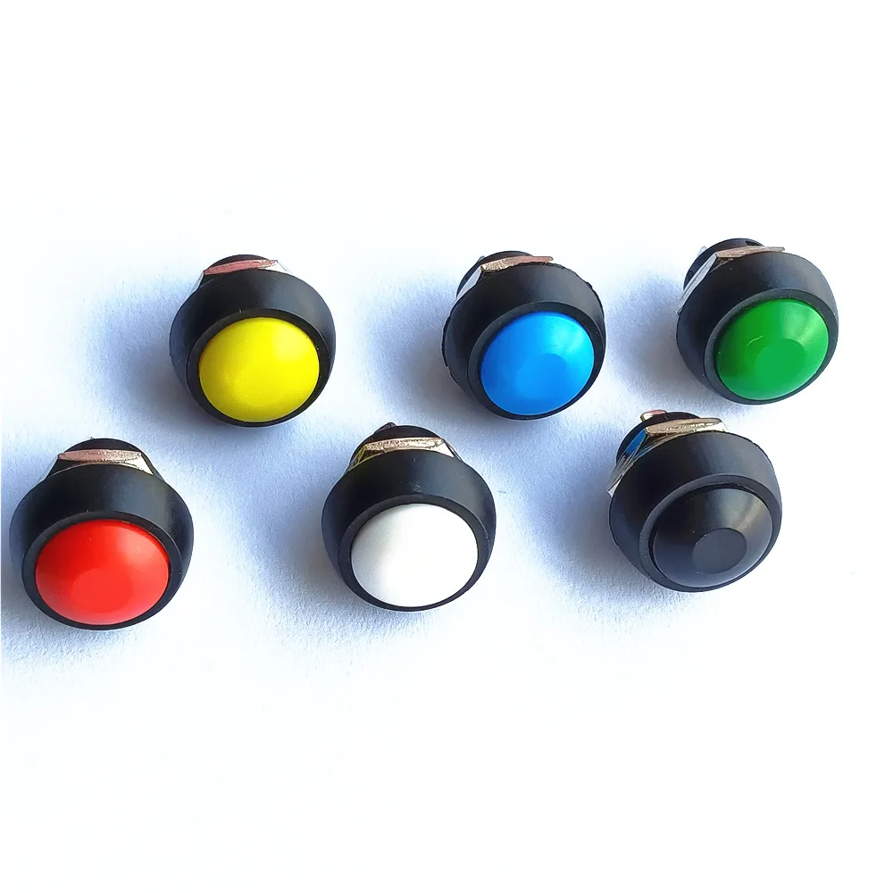 

6 Colors PBS-33B 2PIN 12mm DC AC 3A/125V 1A/250V Plastic Round Self-Reset Lockless Button Switchs Thermostability Drop Shipping