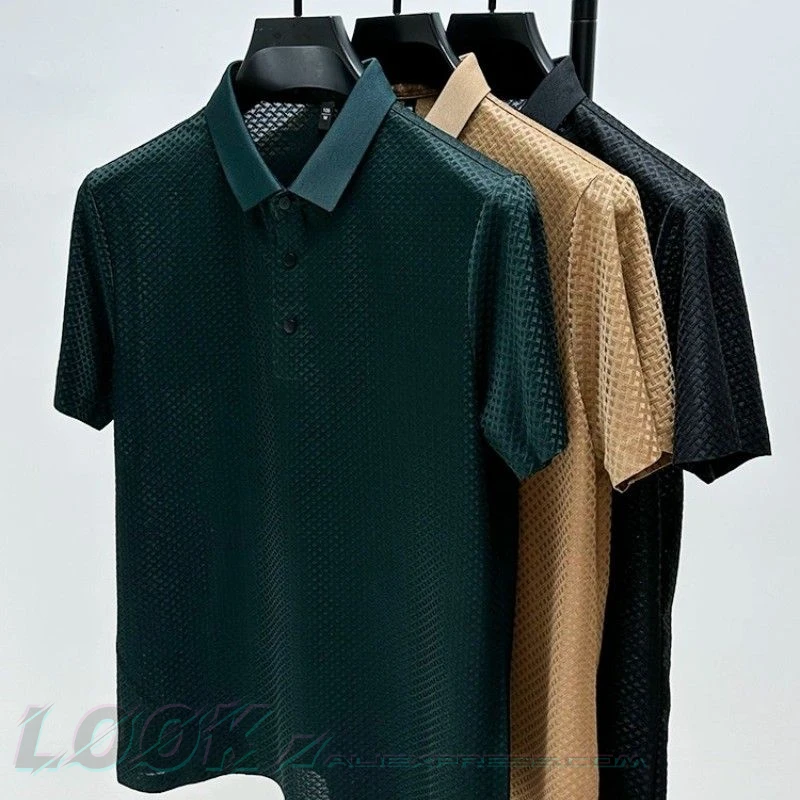 Мужская сетчатая рубашка-поло из вискозы, дышащие и свободные топы с короткими рукавами и отложным воротником, брендовая эластичная одежда, лето 2023 
Мужская сетчатая рубашка-поло из вискозы, дышащие и свободные топы с короткими рукавами и отложным воротником, брендовая эластичная одежда, лето 2023