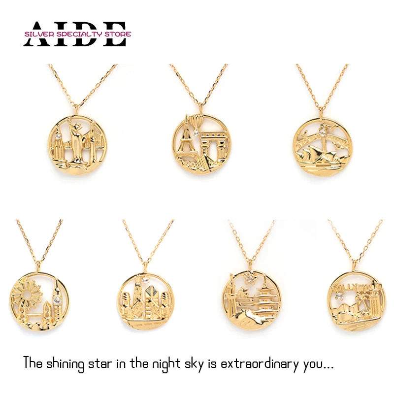 AIDE S925 Sterling Silver Creative City Icon Building Round Pendant Clavicle Chain for Women Necklaces Jewelry Gifts Accessories
AIDE S925 Sterling Silver Creative City Icon Building Round Pendant Clavicle Chain for Women Necklaces Jewelry Gifts Accessories