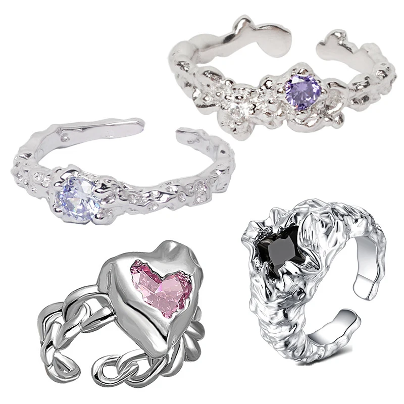 Korean charm Copper Zircon Peach Heart Rings For Women Fashion Vintage Simple Irregular Ring 90s Aesthetic Gift Jewelry Punk 
Korean charm Copper Zircon Peach Heart Rings For Women Fashion Vintage Simple Irregular Ring 90s Aesthetic Gift Jewelry Punk