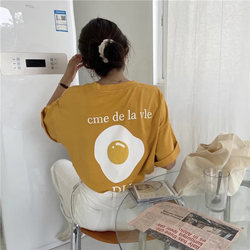 All Match Loose Egg Pattern Printed Letters O-neck Regular Fashion Basic Short Seleeve 2021 Summer New Top T-shirts
All Match Loose Egg Pattern Printed Letters O-neck Regular Fashion Basic Short Seleeve 2021 Summer New Top T-shirts