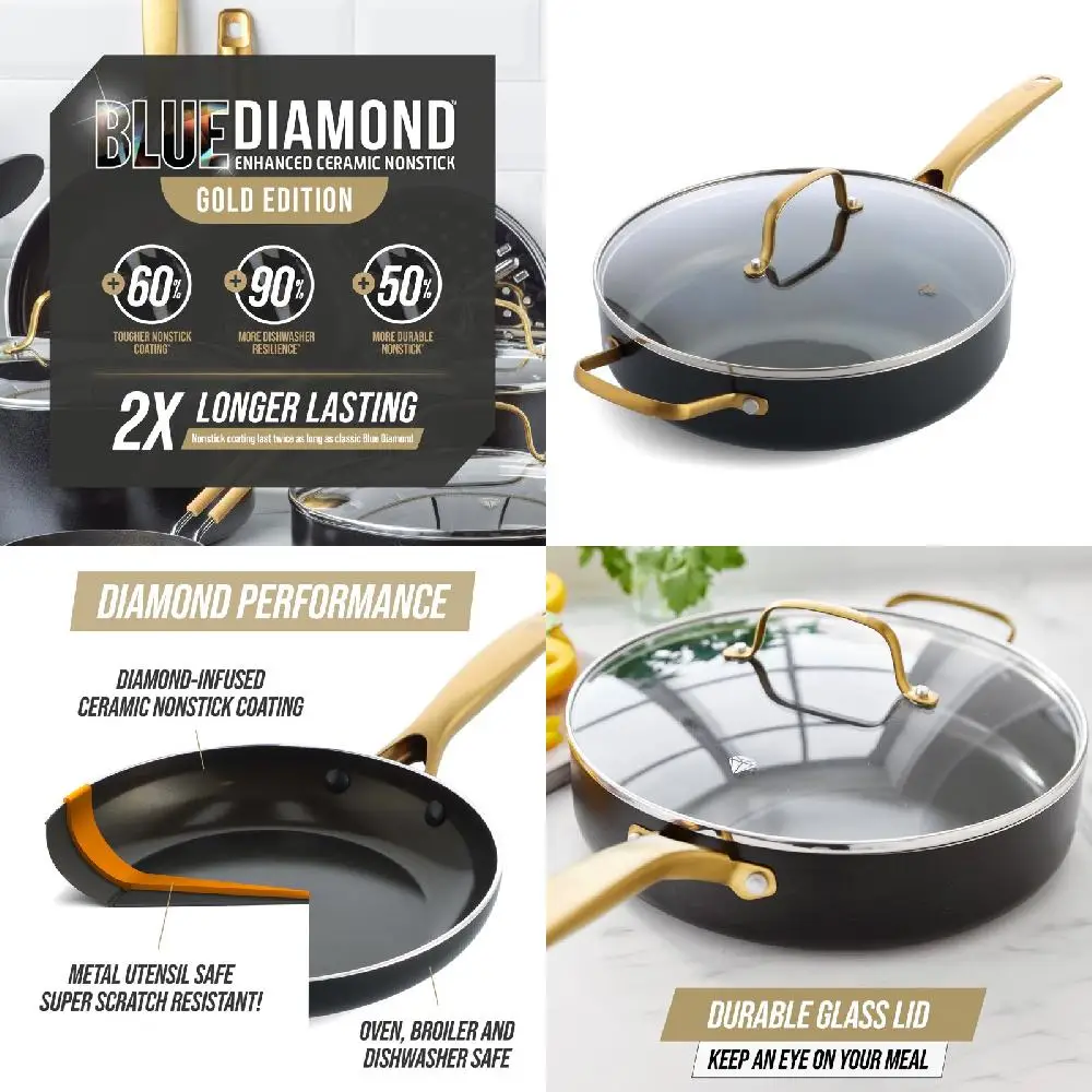 Luxurious Gold Edition PFAS-Free Ceramic Nonstick Saute Pan with 4QT Capacity, Comfortable Helper Handle and Tempered Glass Lid,
Luxurious Gold Edition PFAS-Free Ceramic Nonstick Saute Pan with 4QT Capacity, Comfortable Helper Handle and Tempered Glass Lid,