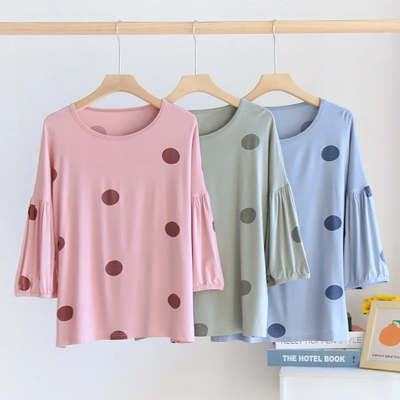 Summer Polka Dot Comfortable Modal Pajamas Cropped Trousers Cropped Sleeves Home Service Round Neck Sexy Nightwear Sleep Tops
Summer Polka Dot Comfortable Modal Pajamas Cropped Trousers Cropped Sleeves Home Service Round Neck Sexy Nightwear Sleep Tops
