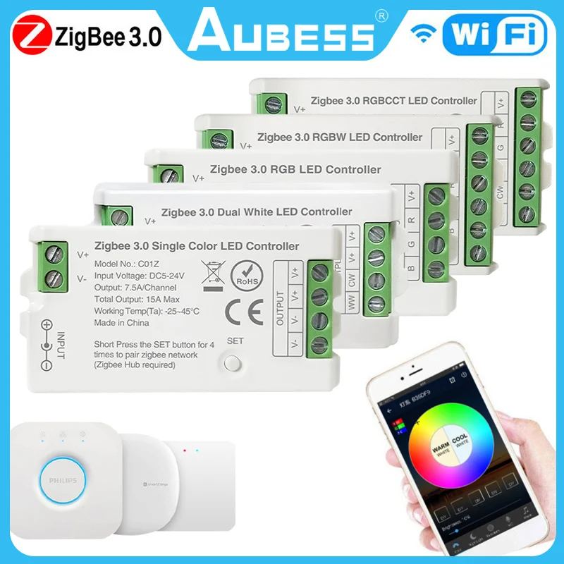 Smart LED Controller Tuya WiFi Alexa Google Home Bluetooth Voice CCT RGB RGBW Dimmer LED Light Strip IOS Android 2.4G DC5V 24V