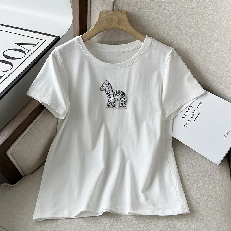2023 Harajuku Summer Women T-shirt Casual Loose Cartoon T Shirts O-Neck Short Sleeve Beading White Women Tees Femme Tops Outwear
2023 Harajuku Summer Women T-shirt Casual Loose Cartoon T Shirts O-Neck Short Sleeve Beading White Women Tees Femme Tops Outwear