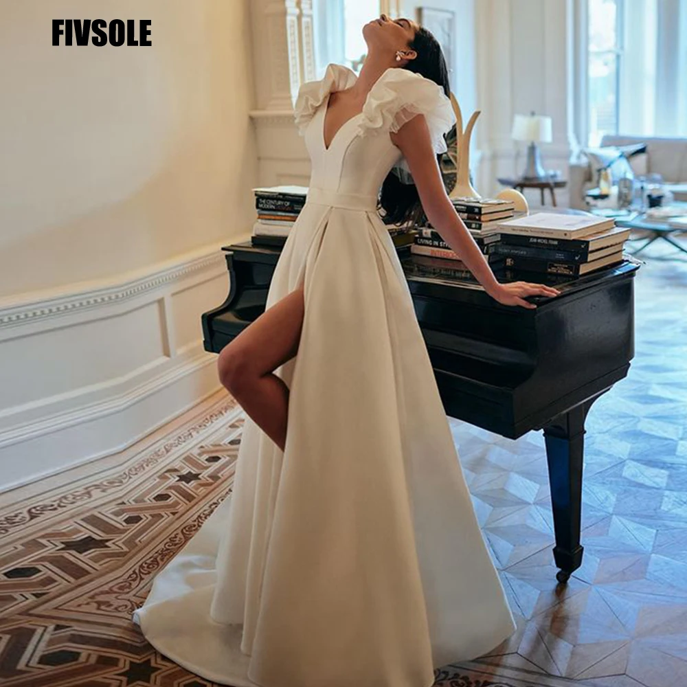 Fivsole Elegant Wedding Dresses 2022 Bohemia V-Neck Beach Party Gown Sexy Side Split Vestido De Noiva Women Vestidos De Novia
Fivsole Elegant Wedding Dresses 2022 Bohemia V-Neck Beach Party Gown Sexy Side Split Vestido De Noiva Women Vestidos De Novia