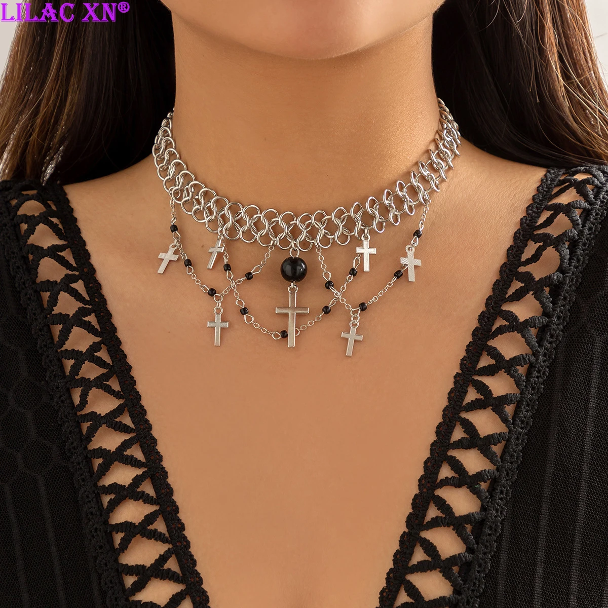Goth Cross Star Moon Tassel Pendant Choker Necklace for Women Y2K Vintage Aesthetic Clavicle Chain Punk Grunge Fashion Jewelry
Goth Cross Star Moon Tassel Pendant Choker Necklace for Women Y2K Vintage Aesthetic Clavicle Chain Punk Grunge Fashion Jewelry
