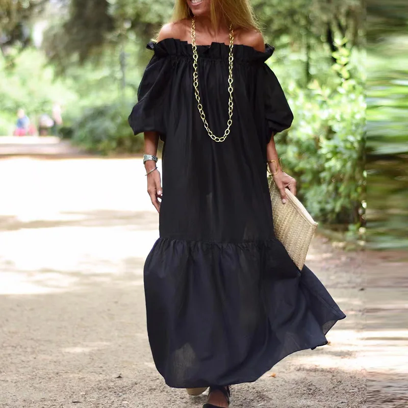 Elegant Boho Beach Dress Casual Women Off Shoulder Ruffle Loose Dresses Chic Summer Half Sleeve Patchwork Solid Long Dress
Elegant Boho Beach Dress Casual Women Off Shoulder Ruffle Loose Dresses Chic Summer Half Sleeve Patchwork Solid Long Dress