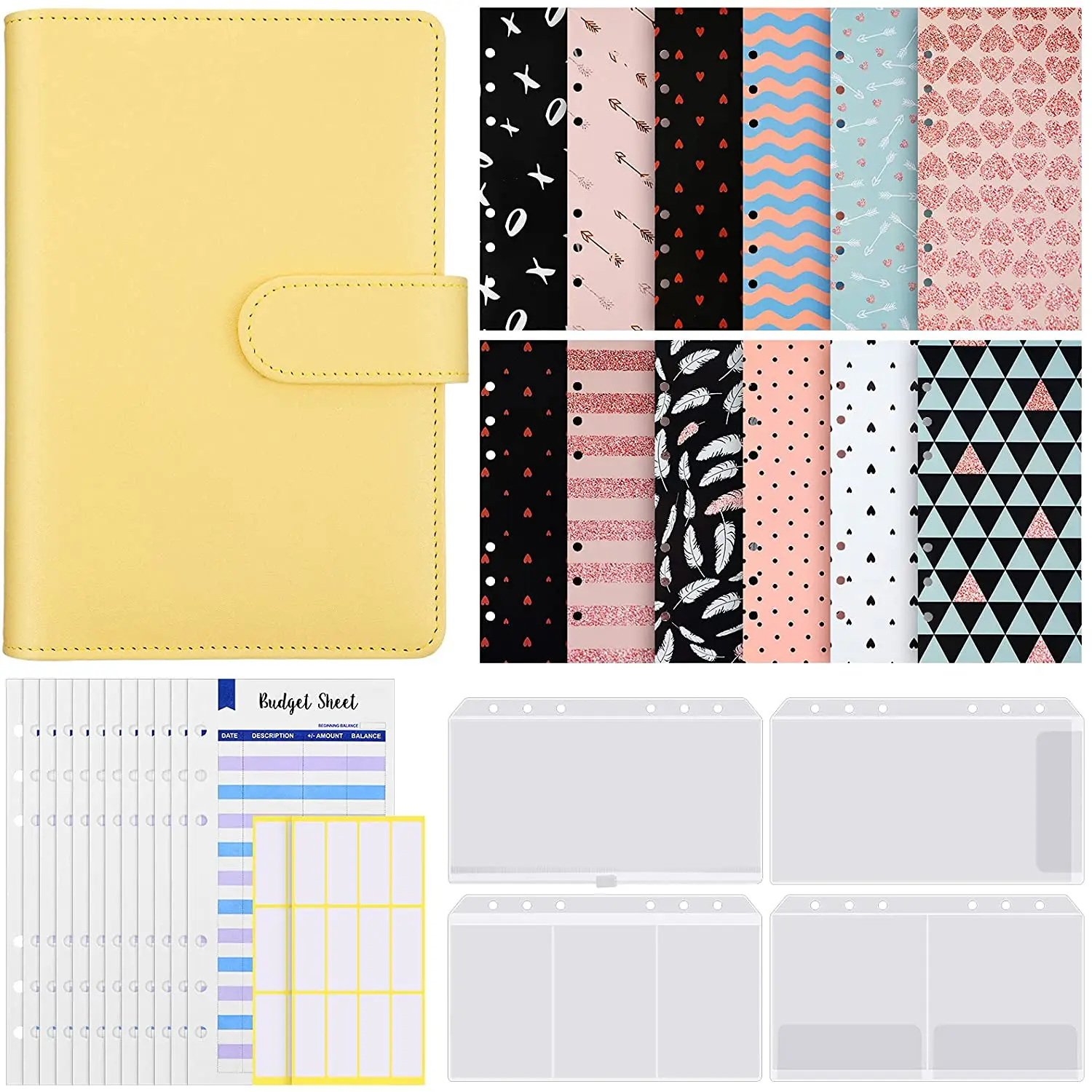 31 Pieces A6 PU Leather Binder Notebook Cash Envelopes System Budget Planner Organizer, Expense Budget Sheets and Labels Sticker
31 Pieces A6 PU Leather Binder Notebook Cash Envelopes System Budget Planner Organizer, Expense Budget Sheets and Labels Sticker