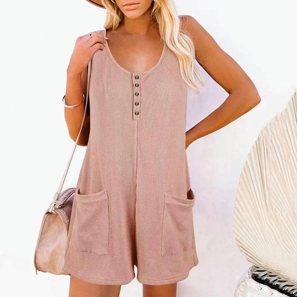 O-neck Sleeveless Vest Jumpsuit Buttons Decor Pockets Waffle Texture Thin Solid Color Wide Leg Short Playsuit Streetwear
O-neck Sleeveless Vest Jumpsuit Buttons Decor Pockets Waffle Texture Thin Solid Color Wide Leg Short Playsuit Streetwear