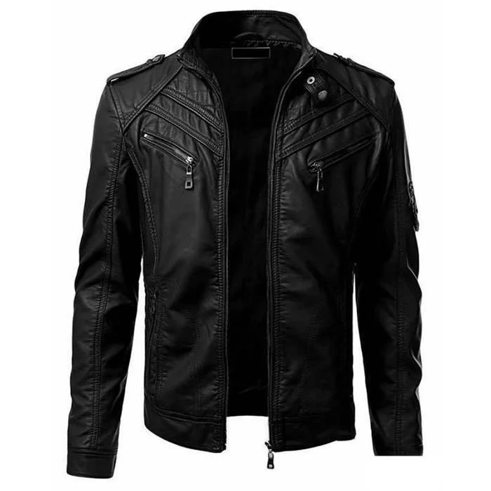 Man PU Leather Jacket Stand-up Collar Long Sleeve Splicing Zipper Men's Autumn Fashion New Tide Coat Solid Color 21B2631
Man PU Leather Jacket Stand-up Collar Long Sleeve Splicing Zipper Men's Autumn Fashion New Tide Coat Solid Color 21B2631
