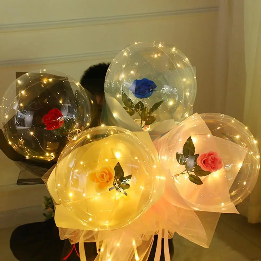 

Led Luminous Balloon Rose Bouquet Transparent Bobo Gift Decoration Day Party Balloons Rose Valentines Birthday Ball Wedding O6f7