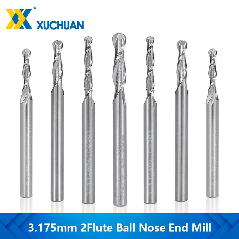 Aluminum Cutting End Mill 3.175mm(1/8'')Shank Spiral Ball Nose Milling Cutter for Metal Aluminum Brass 2 Flute CNC Router Bit
Aluminum Cutting End Mill 3.175mm(1/8'')Shank Spiral Ball Nose Milling Cutter for Metal Aluminum Brass 2 Flute CNC Router Bit