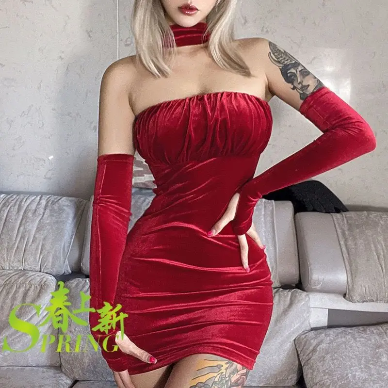 European, American and French Style Retro Socialite Style Sexy Halter Tube Top Dress for Women Graceful and Fashionable Hip Skir 
European, American and French Style Retro Socialite Style Sexy Halter Tube Top Dress for Women Graceful and Fashionable Hip Skir