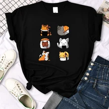 T-Shirt Cartoon Lovely Sushi Cat Printing Womens T Shirt Casual Tshirts For Women Hip Hop Gothic Women Short Sleeve Tops