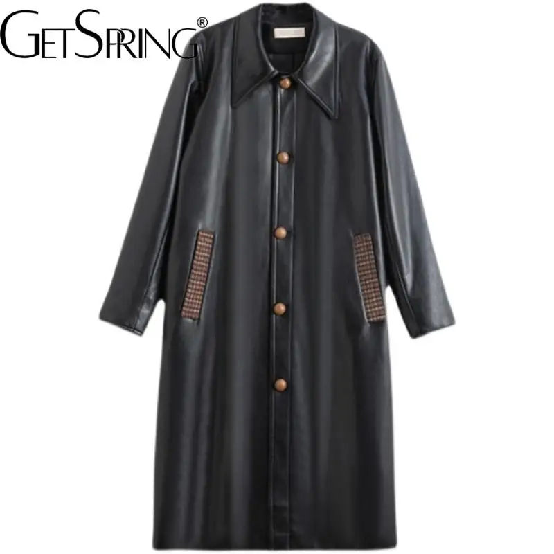 GetSpring Women Leather Coat 2022 Retro Patchwork Single Breasted Loose Leisure Over Knee Trench Coat All Match Ladies Overcoat
GetSpring Women Leather Coat 2022 Retro Patchwork Single Breasted Loose Leisure Over Knee Trench Coat All Match Ladies Overcoat