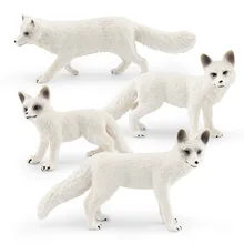 4Pcs Mini Arctic Fox Figurines Set Simulation White Fox Animal Figures PVC Model Educational Toy For Kids