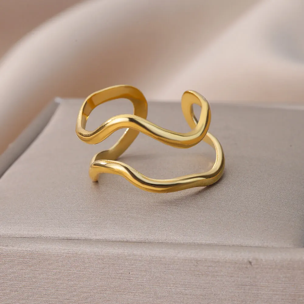 Curved Twisted Wave Rings for Women Gold Plated Open Adjustable Double Layered Stainless Steel Ring Aesthetic Jewelry anillos
Curved Twisted Wave Rings for Women Gold Plated Open Adjustable Double Layered Stainless Steel Ring Aesthetic Jewelry anillos