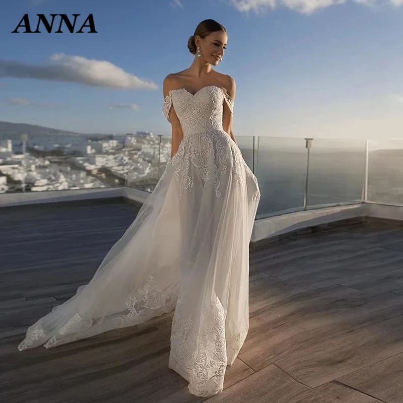 Anna Beauty Wedding Dress 2022 Charming Off Shoulder Appliques Lace Up Sequine Vestido De Noiva Civil for Women Custom Made
Anna Beauty Wedding Dress 2022 Charming Off Shoulder Appliques Lace Up Sequine Vestido De Noiva Civil for Women Custom Made