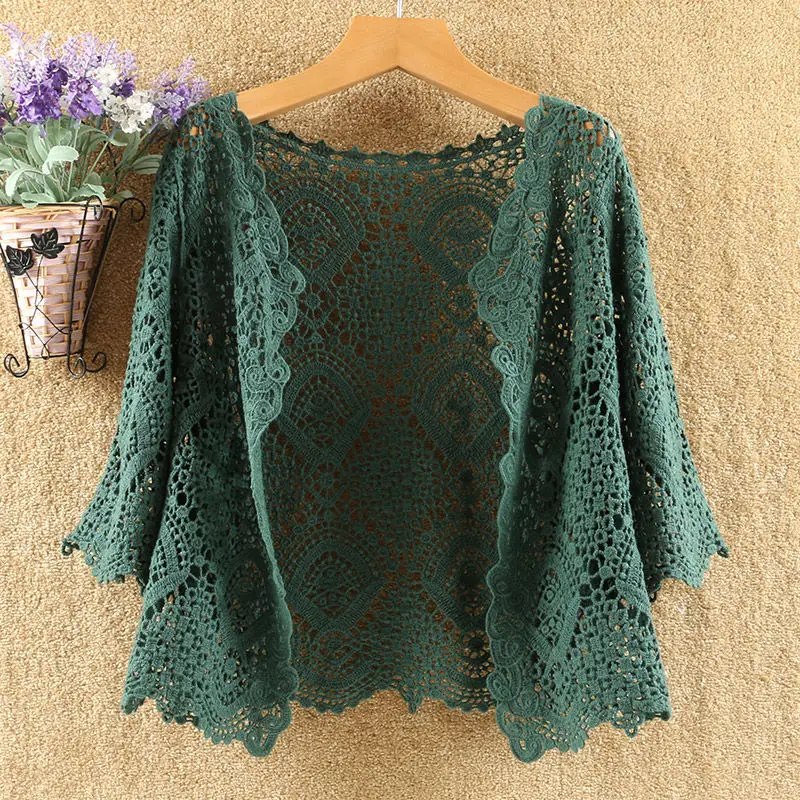 Sexy Hollow Lace Sunscreen Cardigan Sweater Women Loose Air Conditioning Knitted Sweater Thin Section Female Spring Summer X116
Sexy Hollow Lace Sunscreen Cardigan Sweater Women Loose Air Conditioning Knitted Sweater Thin Section Female Spring Summer X116