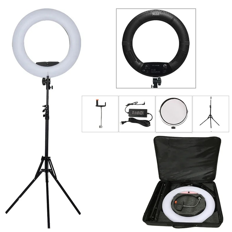 

Yidoblo Black FS-480II 5500K Dimmable Camera Photo/Studio/Phone/Video 18" 48W 480 LED Ring Light LED Lamp+ 200cm Tripod +Bag Kit