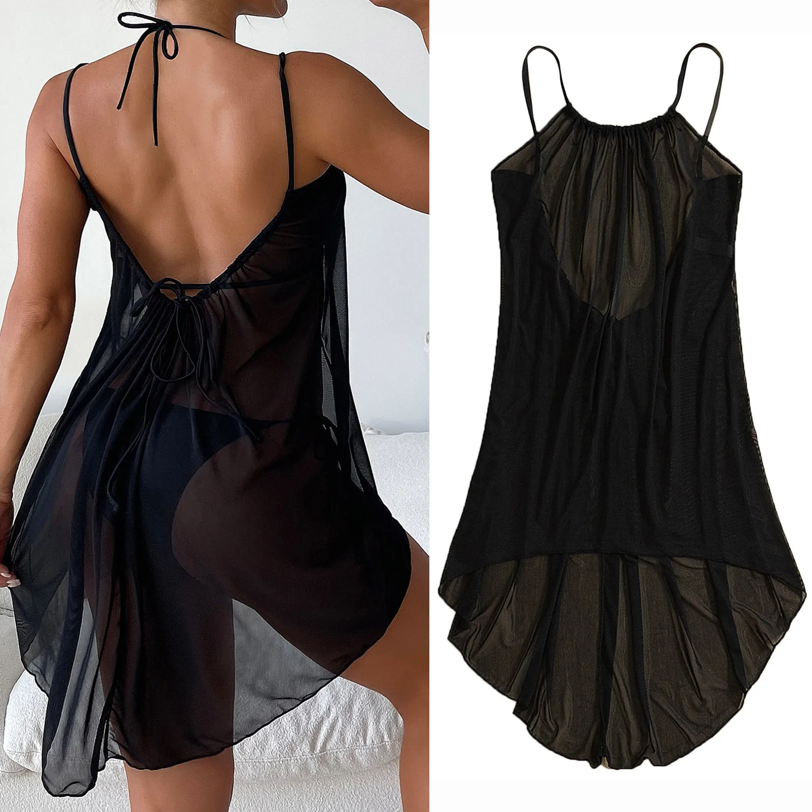 Women Mesh Lace-Up Swimwear Dress Blouse Sheer Backless Sling Dress Female Bikinis Cover-Ups Beachdress one pc swimsuit
Women Mesh Lace-Up Swimwear Dress Blouse Sheer Backless Sling Dress Female Bikinis Cover-Ups Beachdress one pc swimsuit
