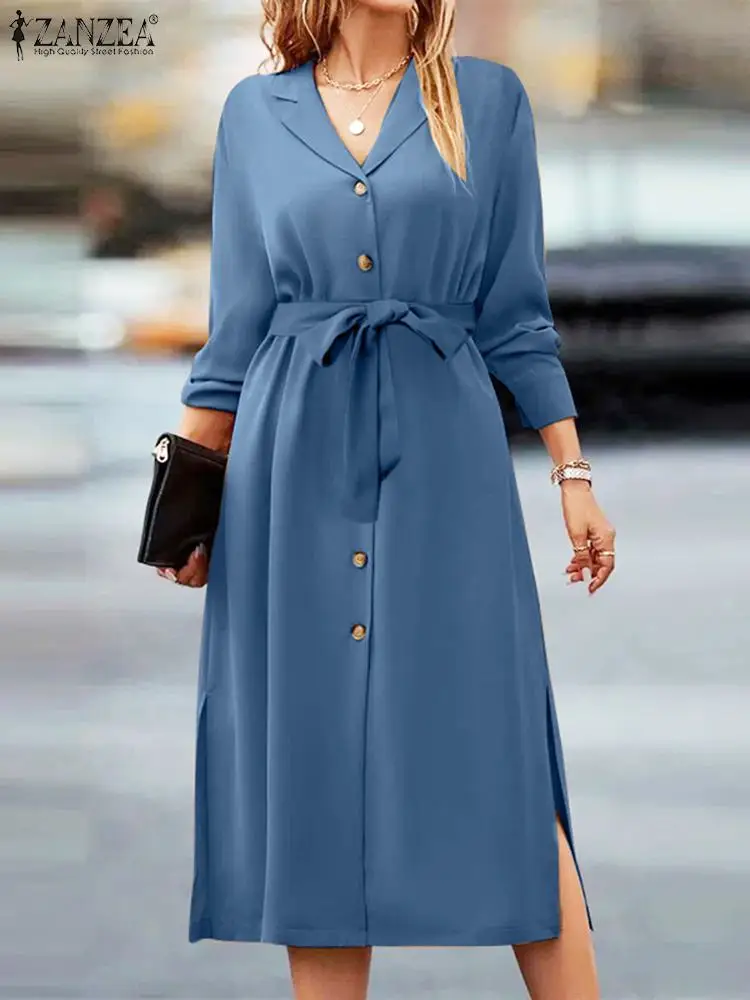 ZANZEA Casual Loose Solid Midi Dress Women Fashion Lapel Collar Vestidos Holiday Single Breast Robe Vintage Belted Commute Dress
ZANZEA Casual Loose Solid Midi Dress Women Fashion Lapel Collar Vestidos Holiday Single Breast Robe Vintage Belted Commute Dress