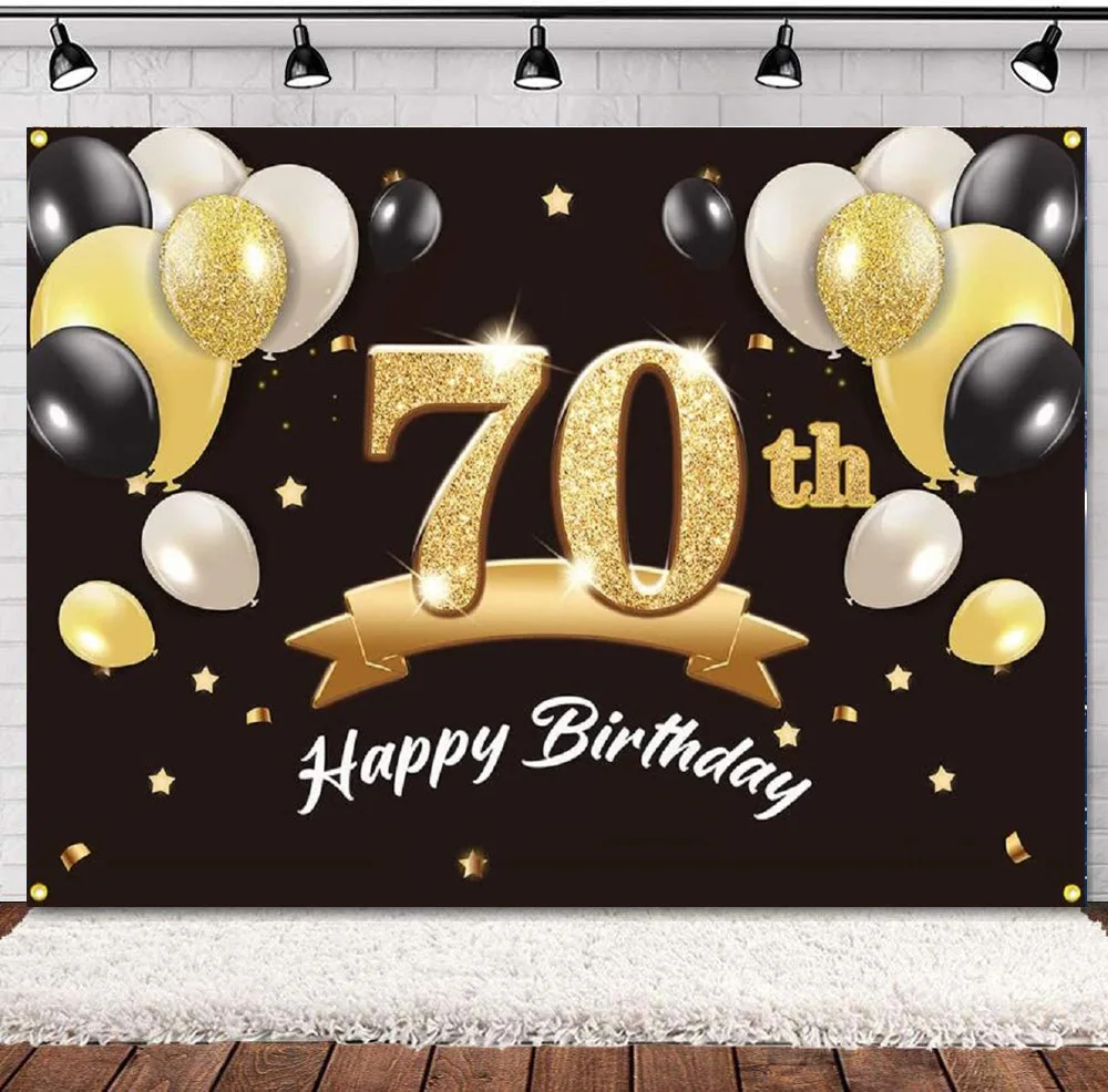 

Фон для фотосъемки с днем 70-го дня рождения баннер Вечеринка воздушные шары звезды фон украшения для мужчин-черный золотой