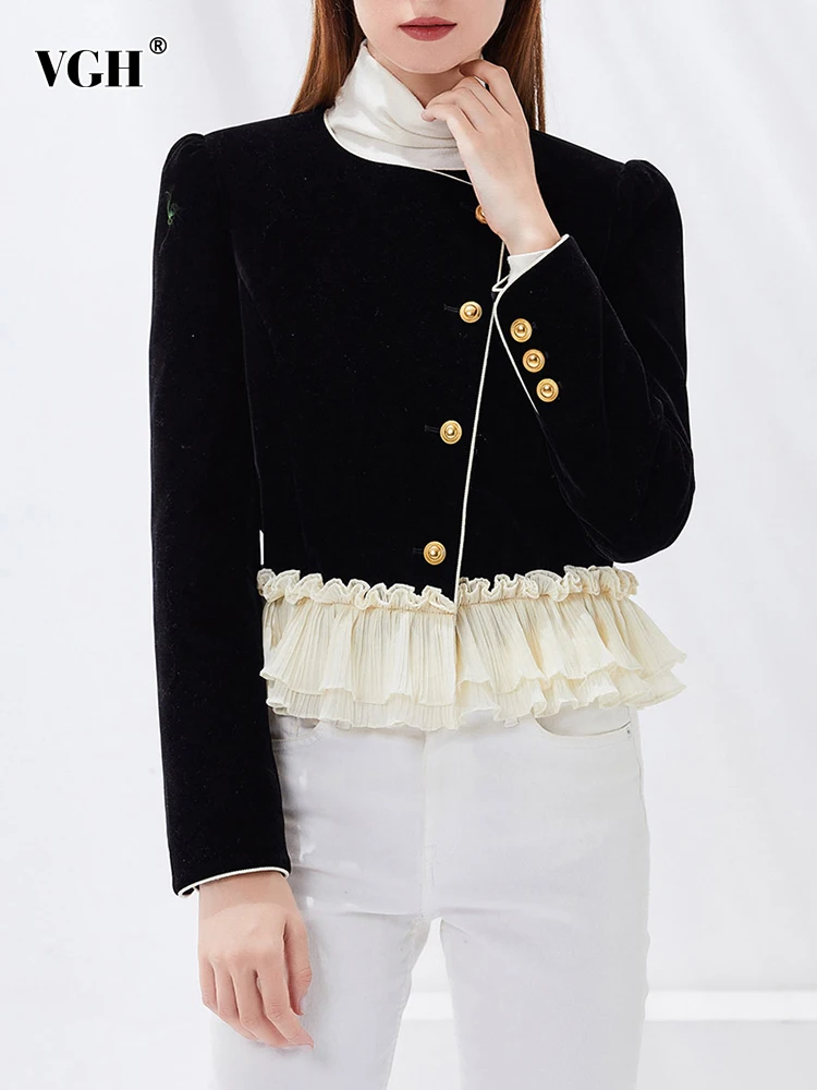 VGH Elegant Asymmetrical Jacket For Women Round Neck Long Sleeve Patchwork Ruched Hem Jackets Female Clothing Autumn Fashion New
VGH Elegant Asymmetrical Jacket For Women Round Neck Long Sleeve Patchwork Ruched Hem Jackets Female Clothing Autumn Fashion New