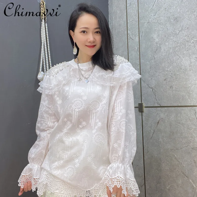 2022 Spring Summer New Fashion Large Version Pullover Long Sleeve Top Heavy Rhinestone Decorative Embroidery Elegant Shirt
2022 Spring Summer New Fashion Large Version Pullover Long Sleeve Top Heavy Rhinestone Decorative Embroidery Elegant Shirt