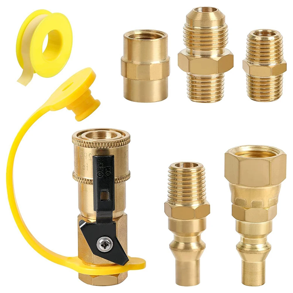 7Pcs RV Propane Quick Connect Fittings Adapter Valve Kit 3/8" Flare X 1/4" Brass Grill Connectors Barbecue Tools
7Pcs RV Propane Quick Connect Fittings Adapter Valve Kit 3/8" Flare X 1/4" Brass Grill Connectors Barbecue Tools