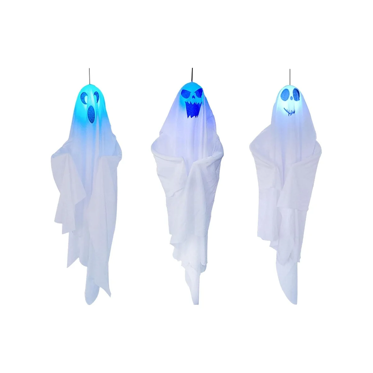 

Подвесные призраки на Хэллоуин, 27,5 дюйма, 3 симпатичных летающих призрака, ветрозащитные носки для переднего двора, патио, лужайки
