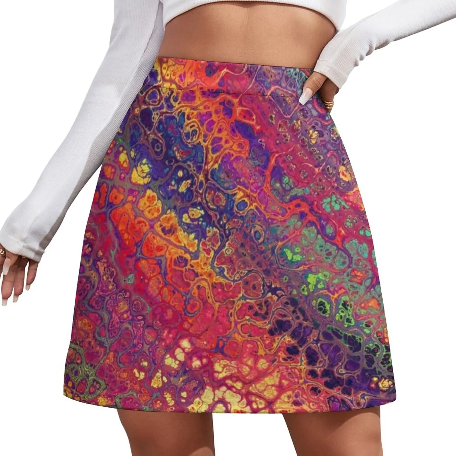 

Marble Paint Splatter Skirt Women Trippy Rainbow Print Elegant Mini Skirts High-waisted Pattern Streetwear Casual Skirt Big Size