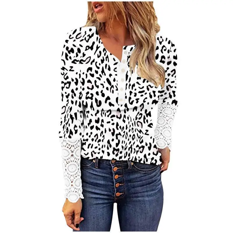 New Women's Lace Tops Stitching Long Sleeve Slim Fit O Neck Button Sexy Leopard Dandelion Feather Print Pullover Female T Shirt
New Women's Lace Tops Stitching Long Sleeve Slim Fit O Neck Button Sexy Leopard Dandelion Feather Print Pullover Female T Shirt