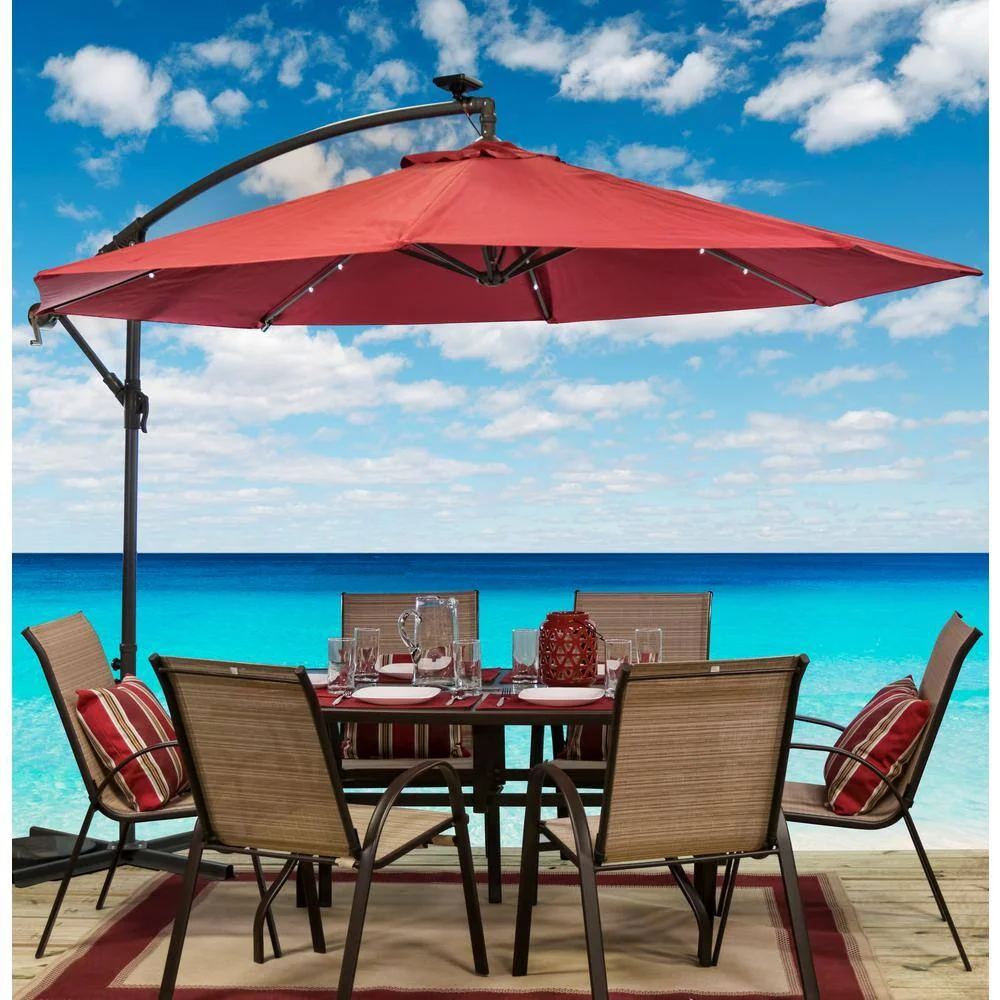 10 ft. Aluminum Pole Cantilever Solar Patio Umbrella in Scarlet 
10 ft. Aluminum Pole Cantilever Solar Patio Umbrella in Scarlet