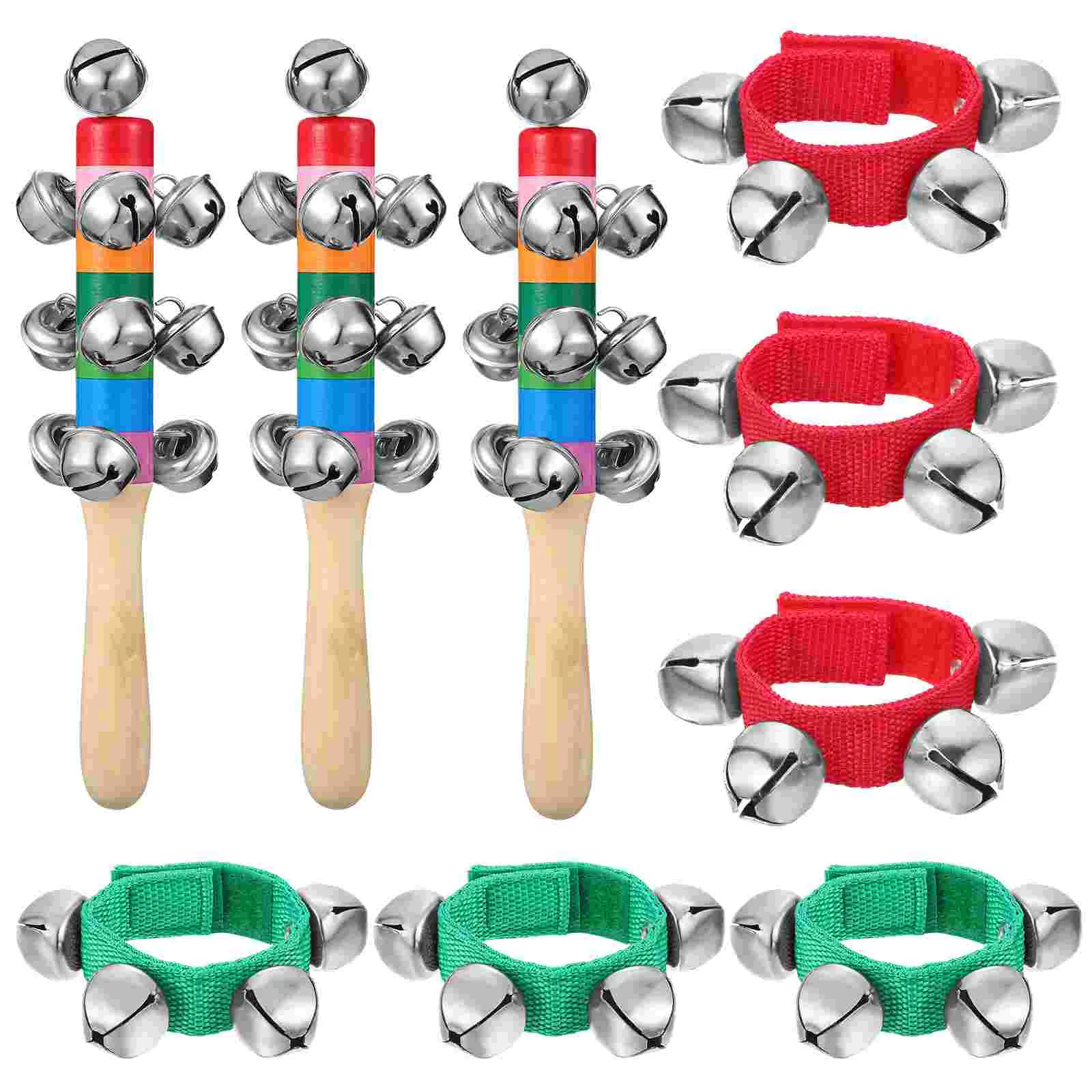 

3 Sets Hand Bell Christmas Jingle Bells Wooden Handles Baby Toddler Toys Decorations Bracelet Xmas